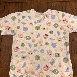 Vintage Soft Scrubs Celestial Print Scrub Top Unisex Cotton Blend Medical Sz M